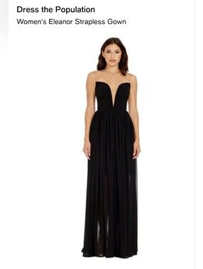 Dress the Population Black Strapless Plunge Evening Gown